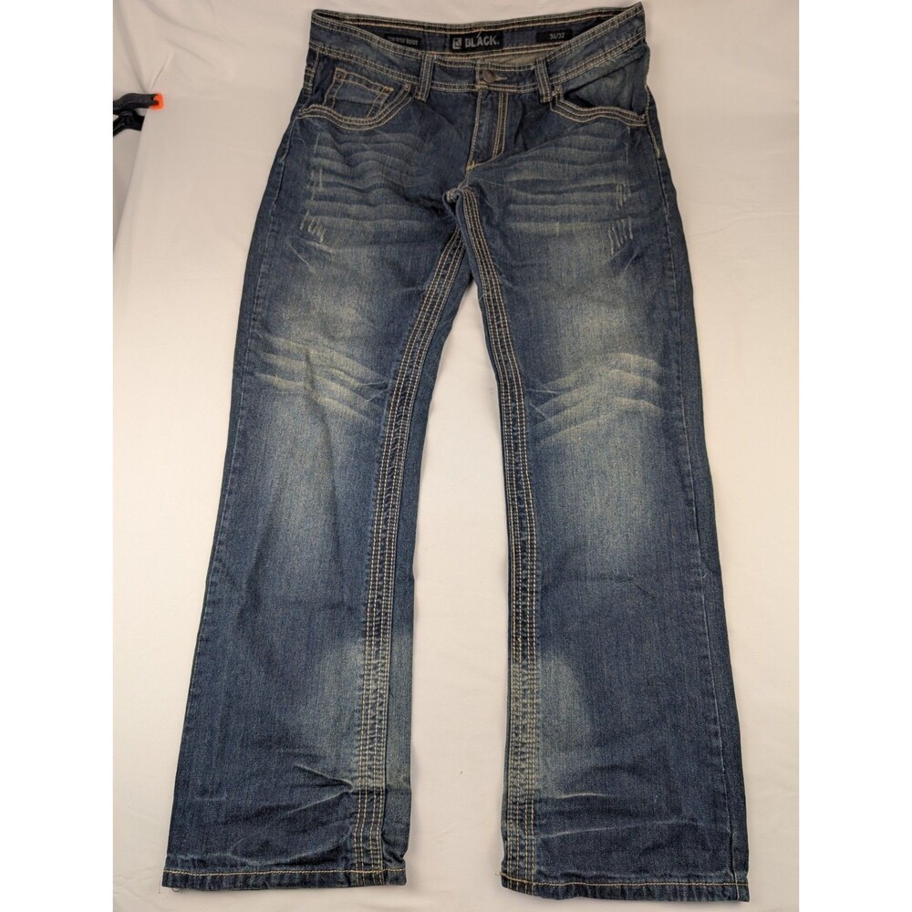Men's 34x32 Buckle Black Jeans Bootcut Dark Wash Stretch Premium Denim Pants